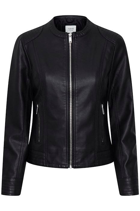 Black Faux Leather Bomber