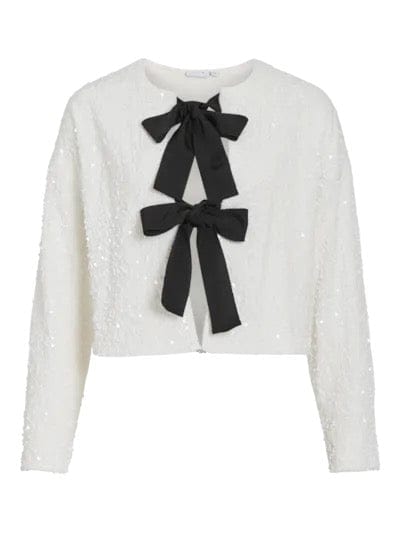 White Sequin Jacket With Bows