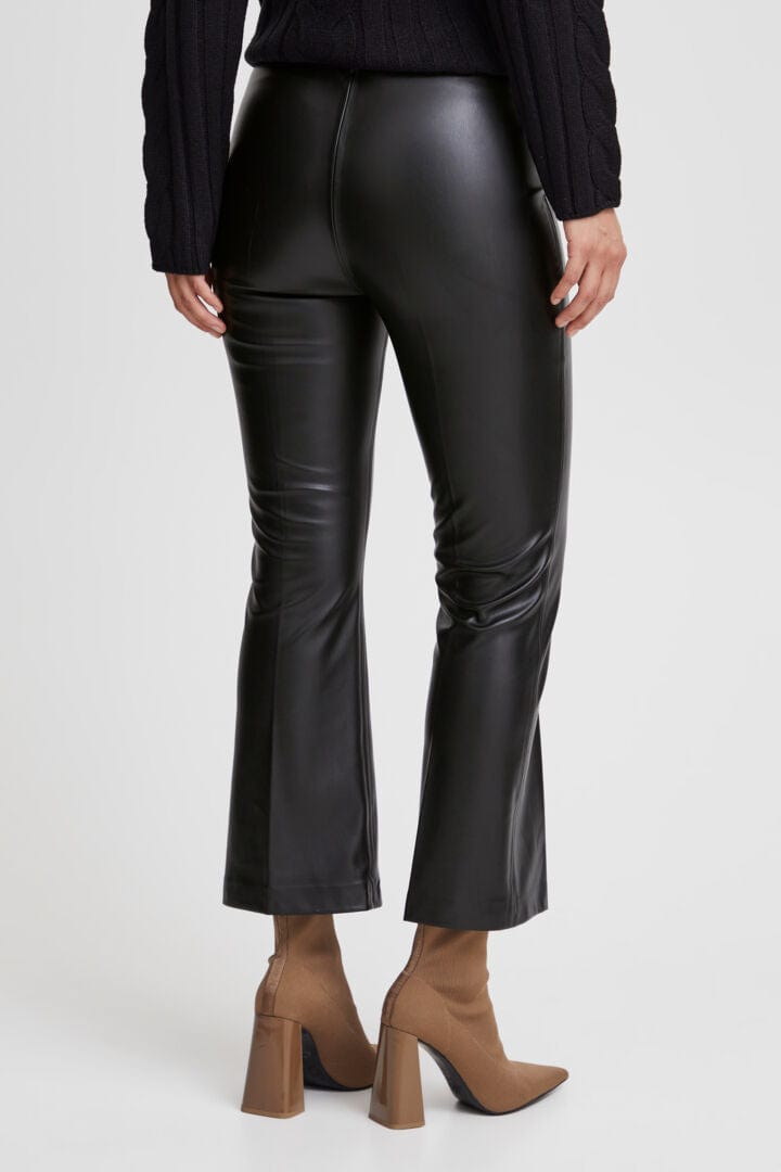 Black Faux Leather Cropped Flare Trousers – The Cotswold Shed