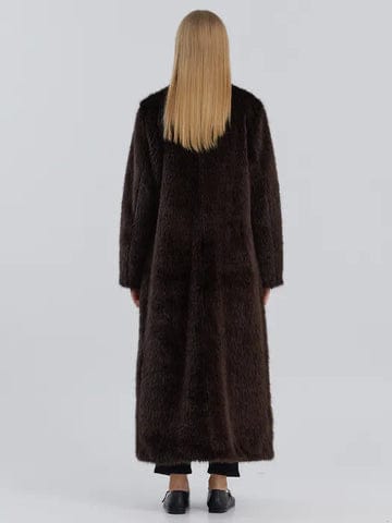 Brown long hair faux fur coat