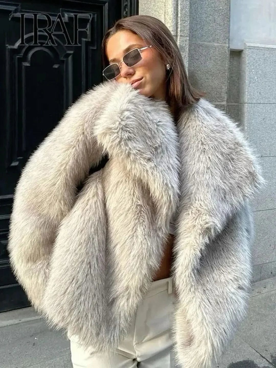 Faux Fur Jacket  - Stone