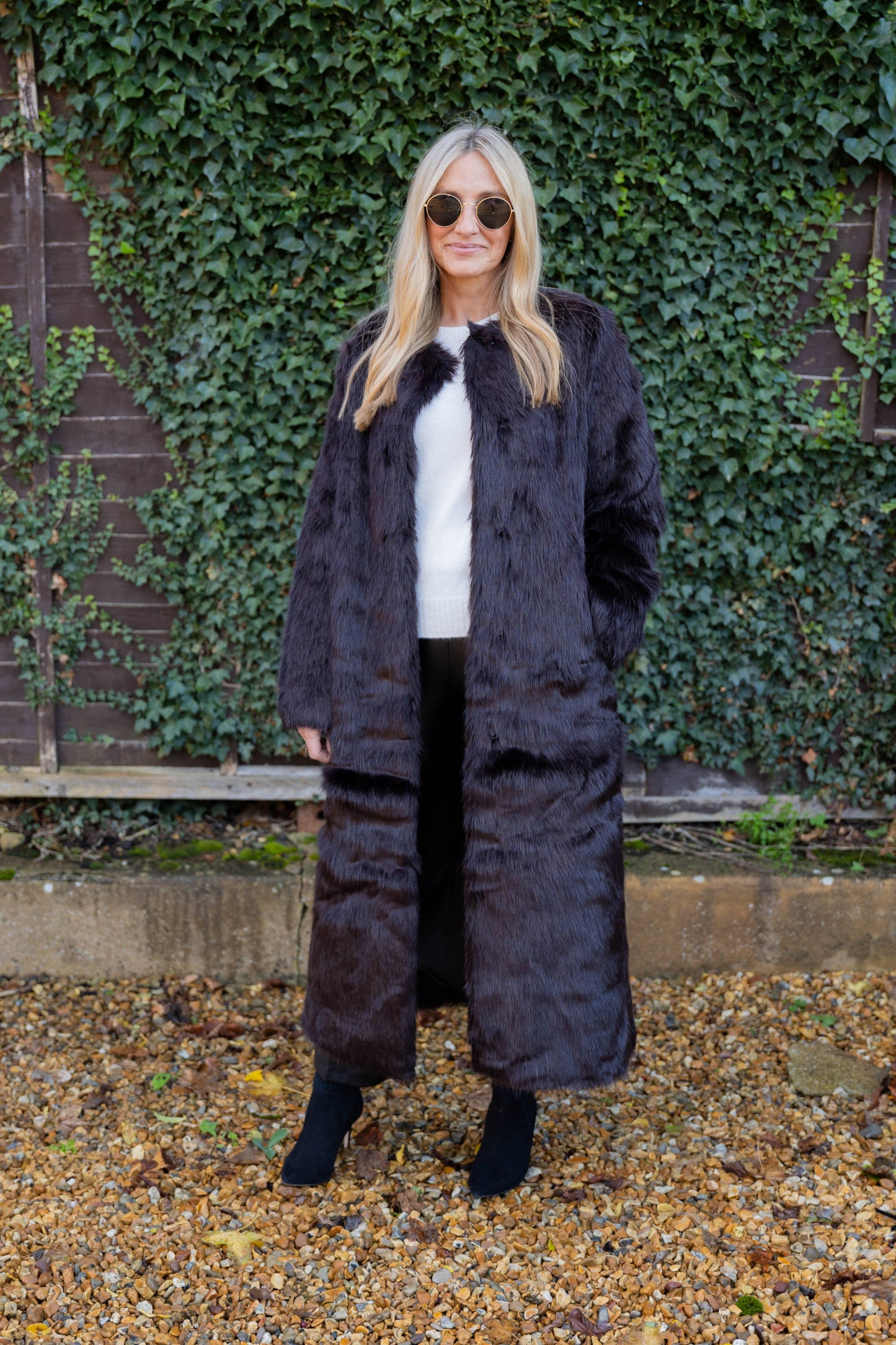 Brown long hair faux fur coat