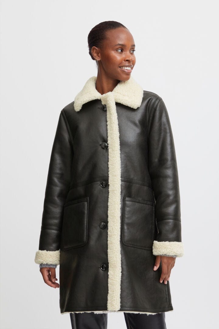 Faux Leather, Shearling Lined Coat