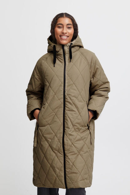 Diamond Quilted Hooded Coat