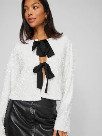 White Sequin Jacket With Bows