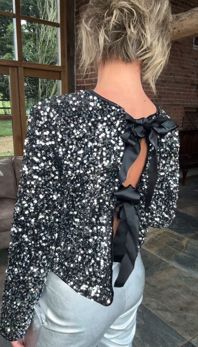 Sequin Bow Jacket - Silver