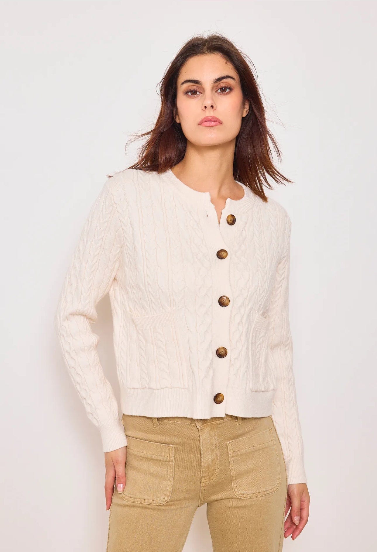 Cream  Cable  Short Cardigan