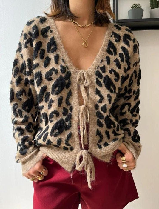 Mohair  Leopard Tie Front Cardigan