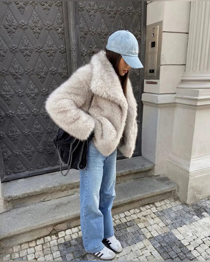 Faux Fur Jacket  - Stone