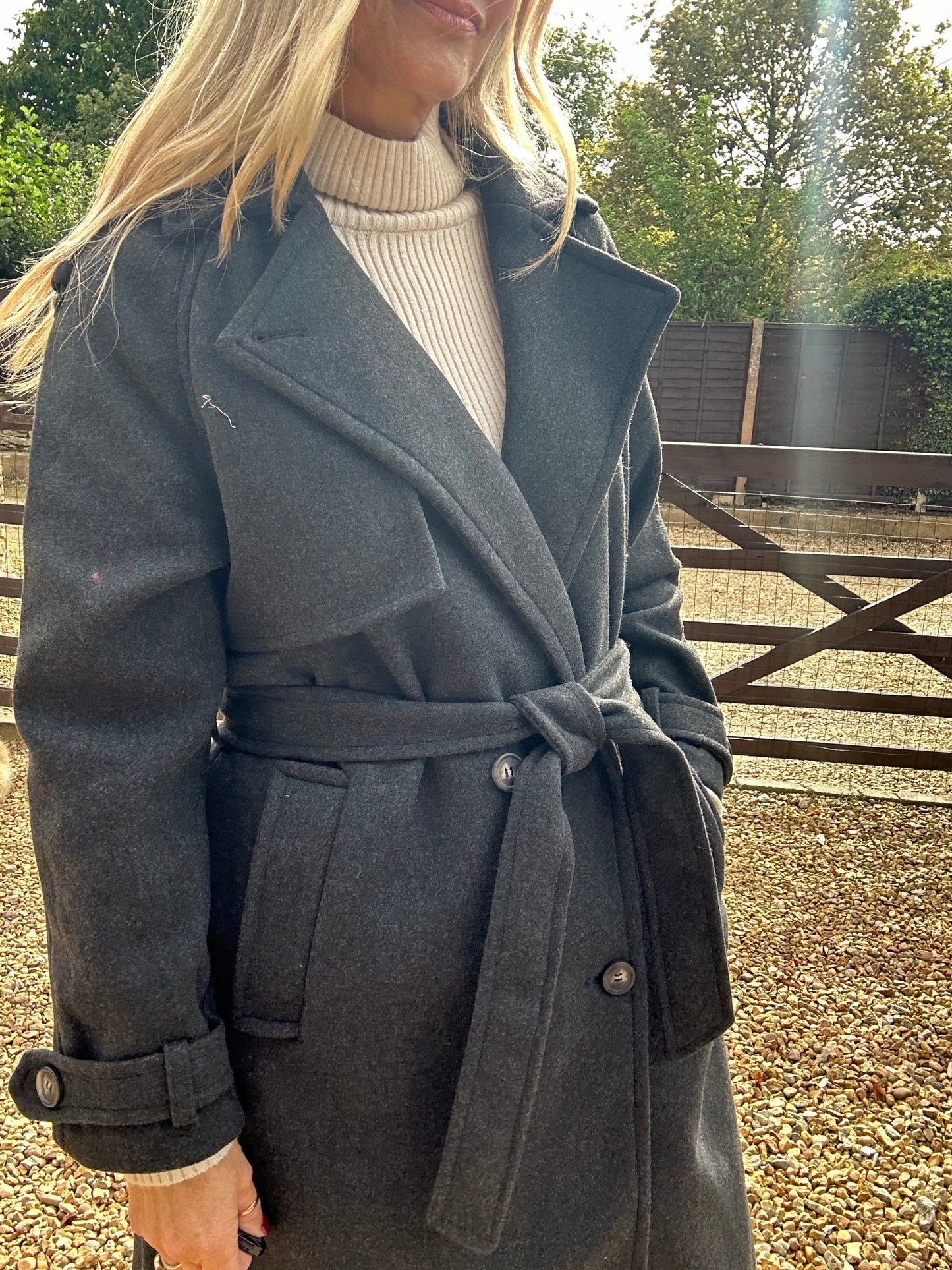 Trench Style Coat - Black Melange