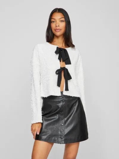 White Sequin Jacket With Bows