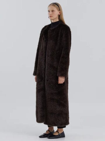 Brown long hair faux fur coat