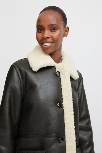 Faux Leather, Shearling Lined Coat