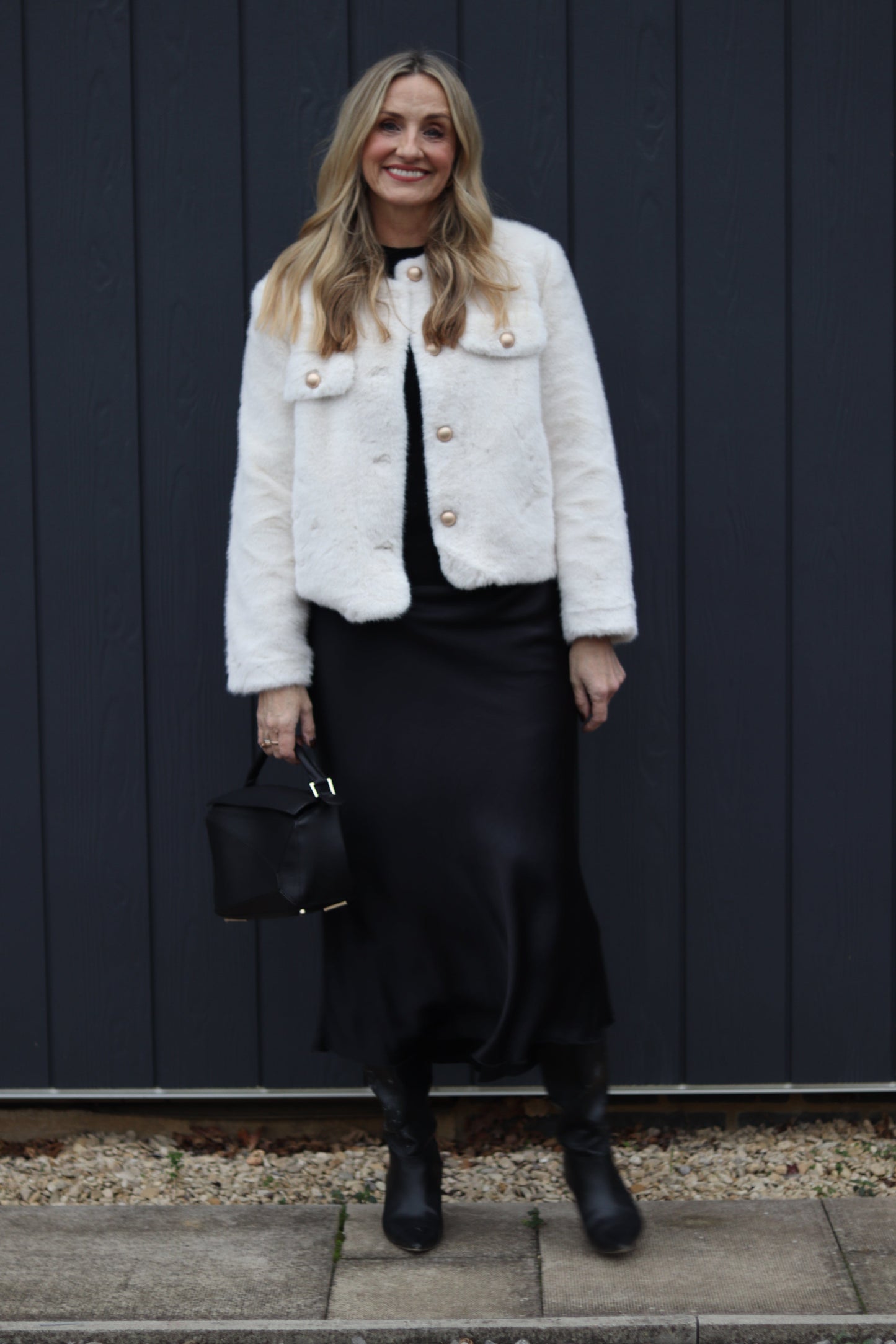 Cropped Faux Fur Jacket with Front Pockets