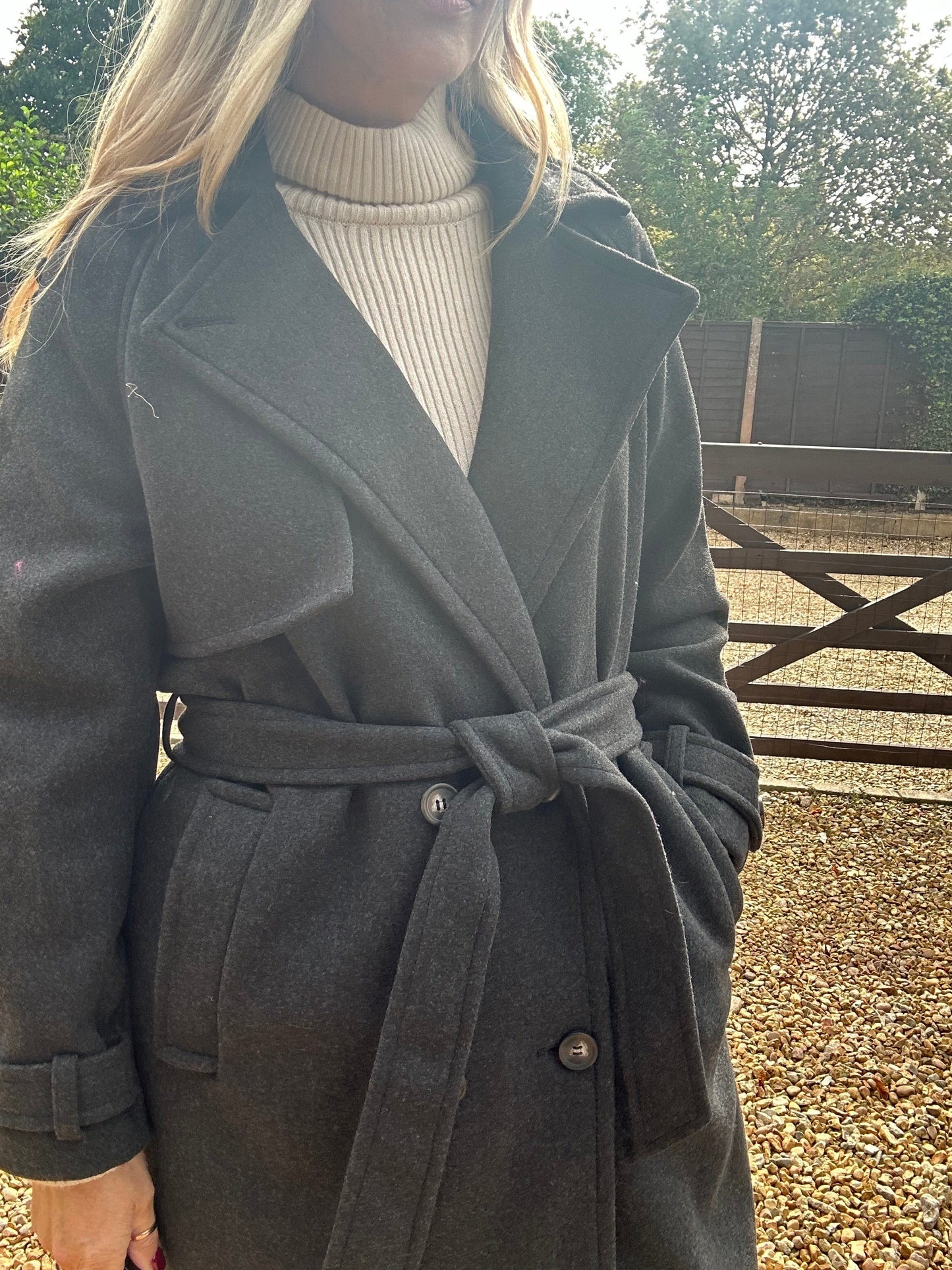 Trench Style Coat - Black Melange