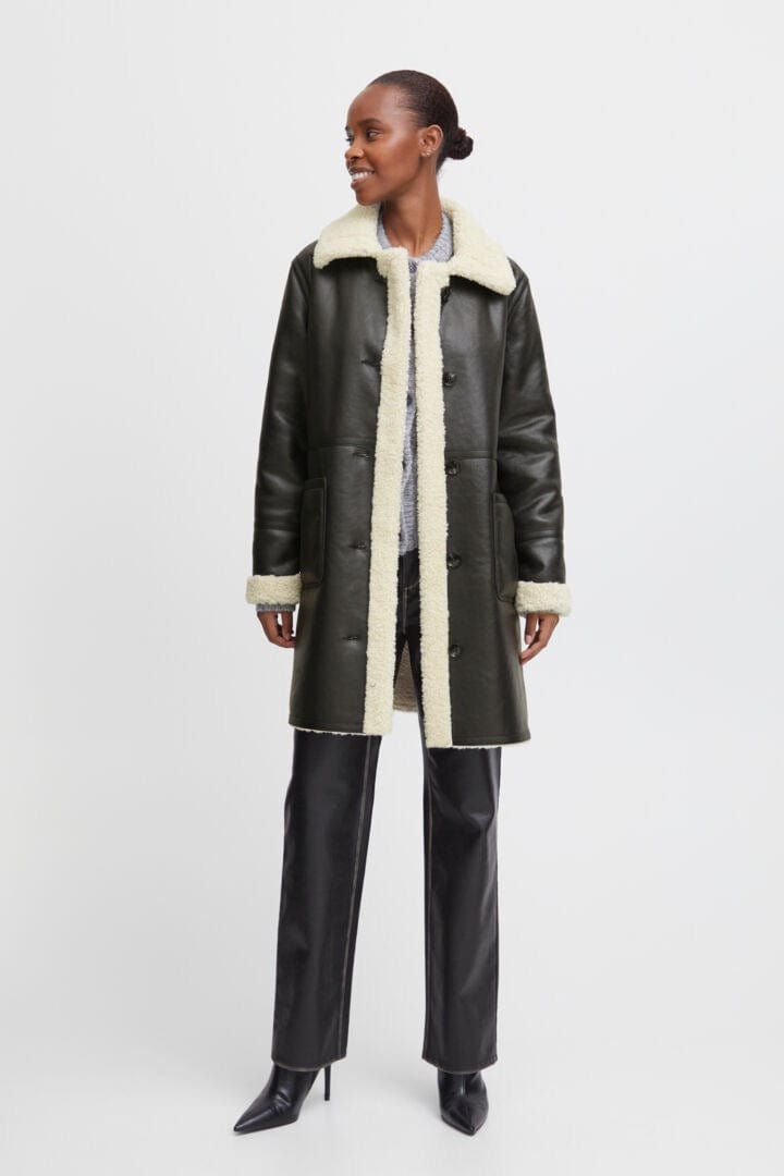 Faux Leather, Shearling Lined Coat