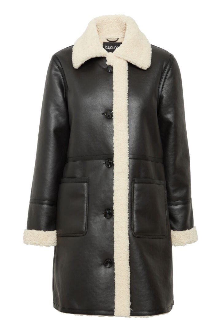 Faux Leather, Shearling Lined Coat