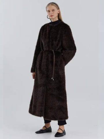 Brown long hair faux fur coat