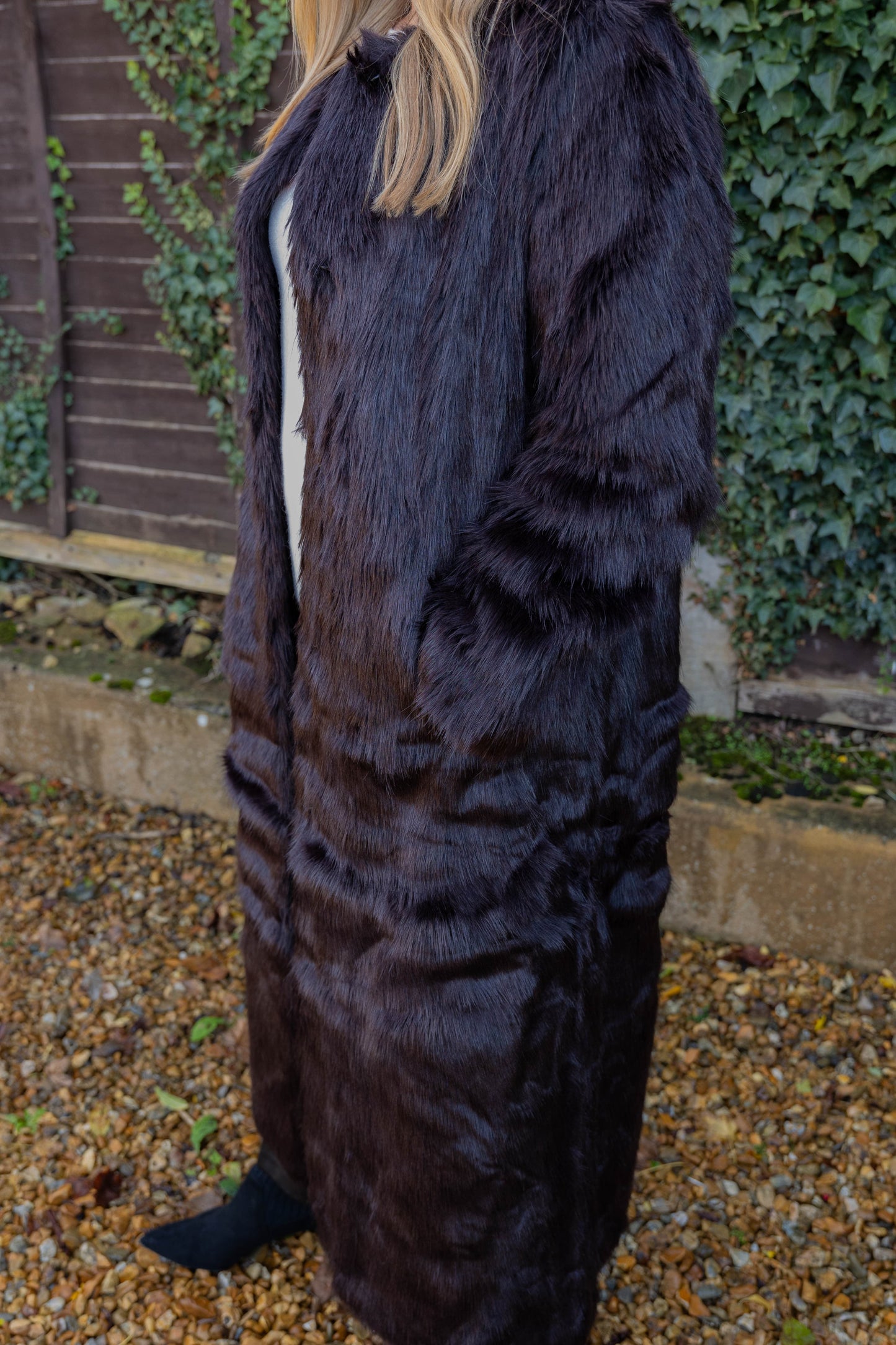 Brown long hair faux fur coat