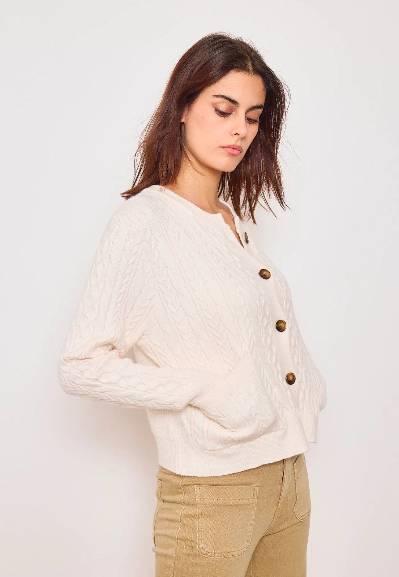 Cream  Cable  Short Cardigan