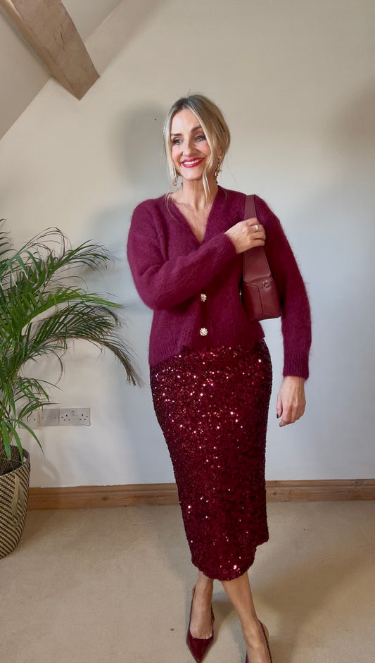 Burgundy Sequin Pencil Skirt