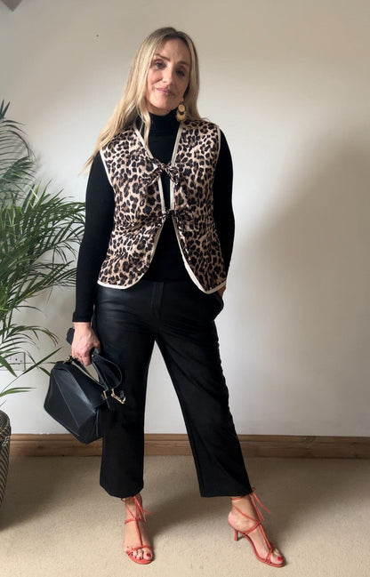 Leopard Print Tie Front Waistcoat