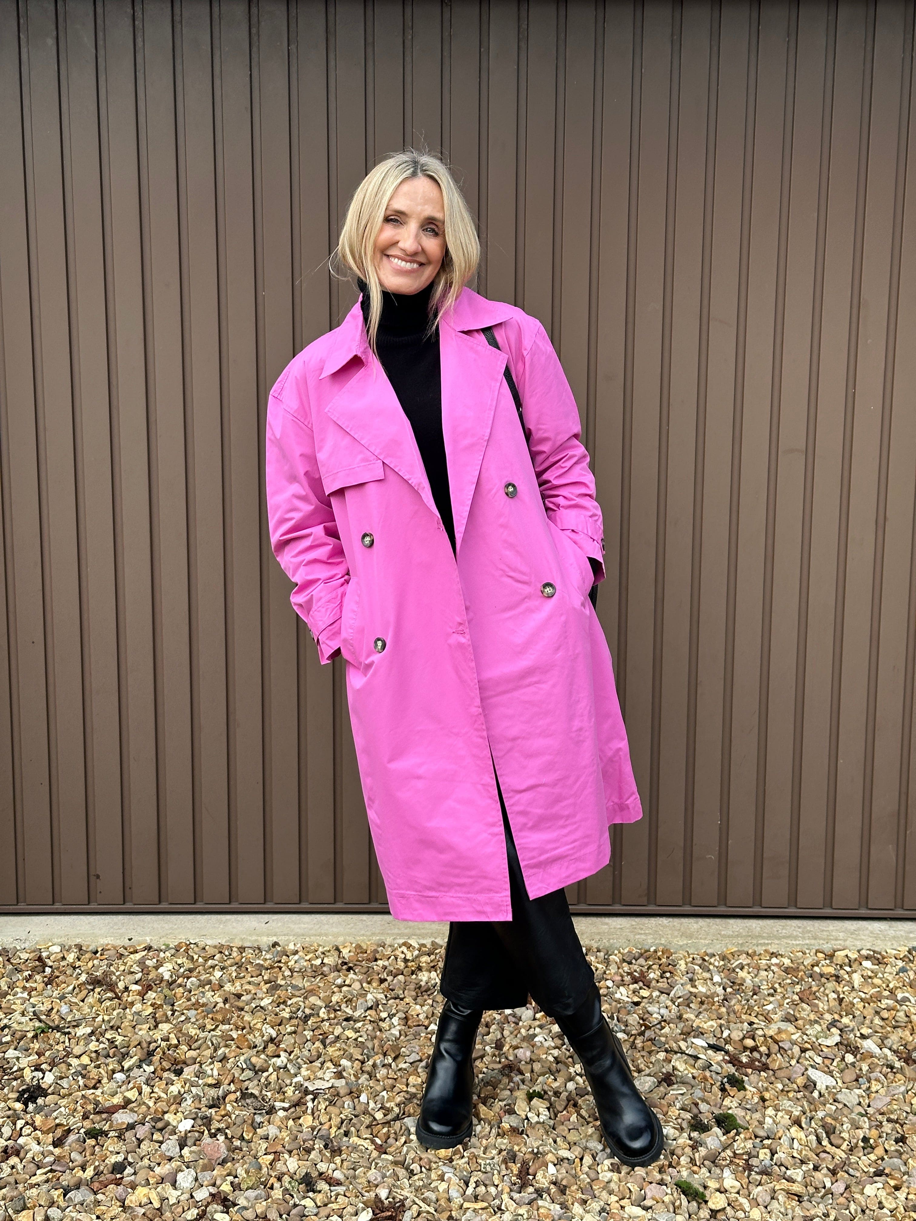 Pink trench coat deals