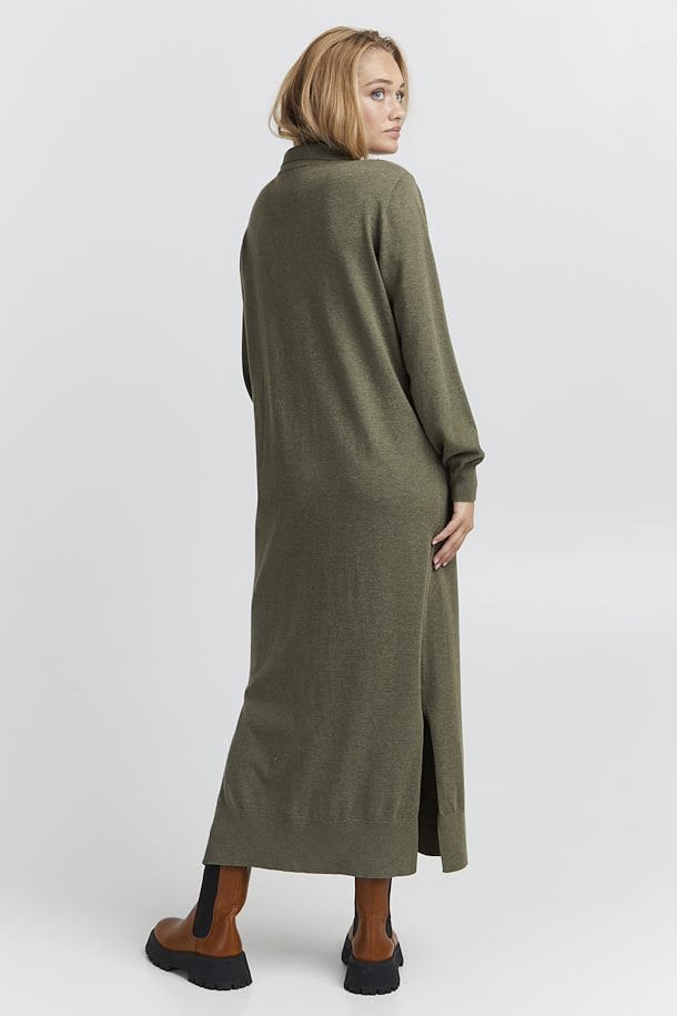 Funnel Neck Long knitted Dress - Khaki