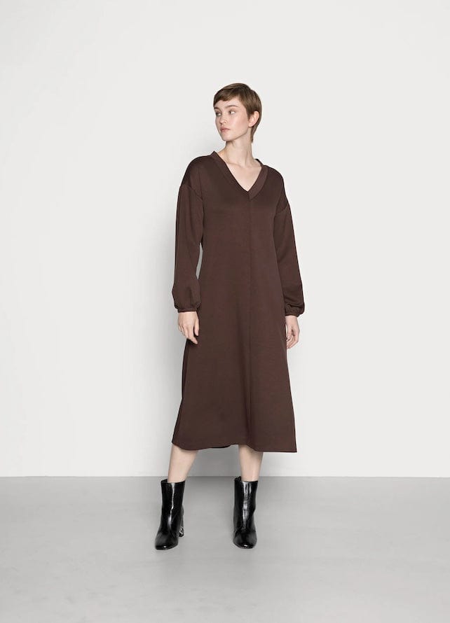 Silky Sweatshirt Dress Brown