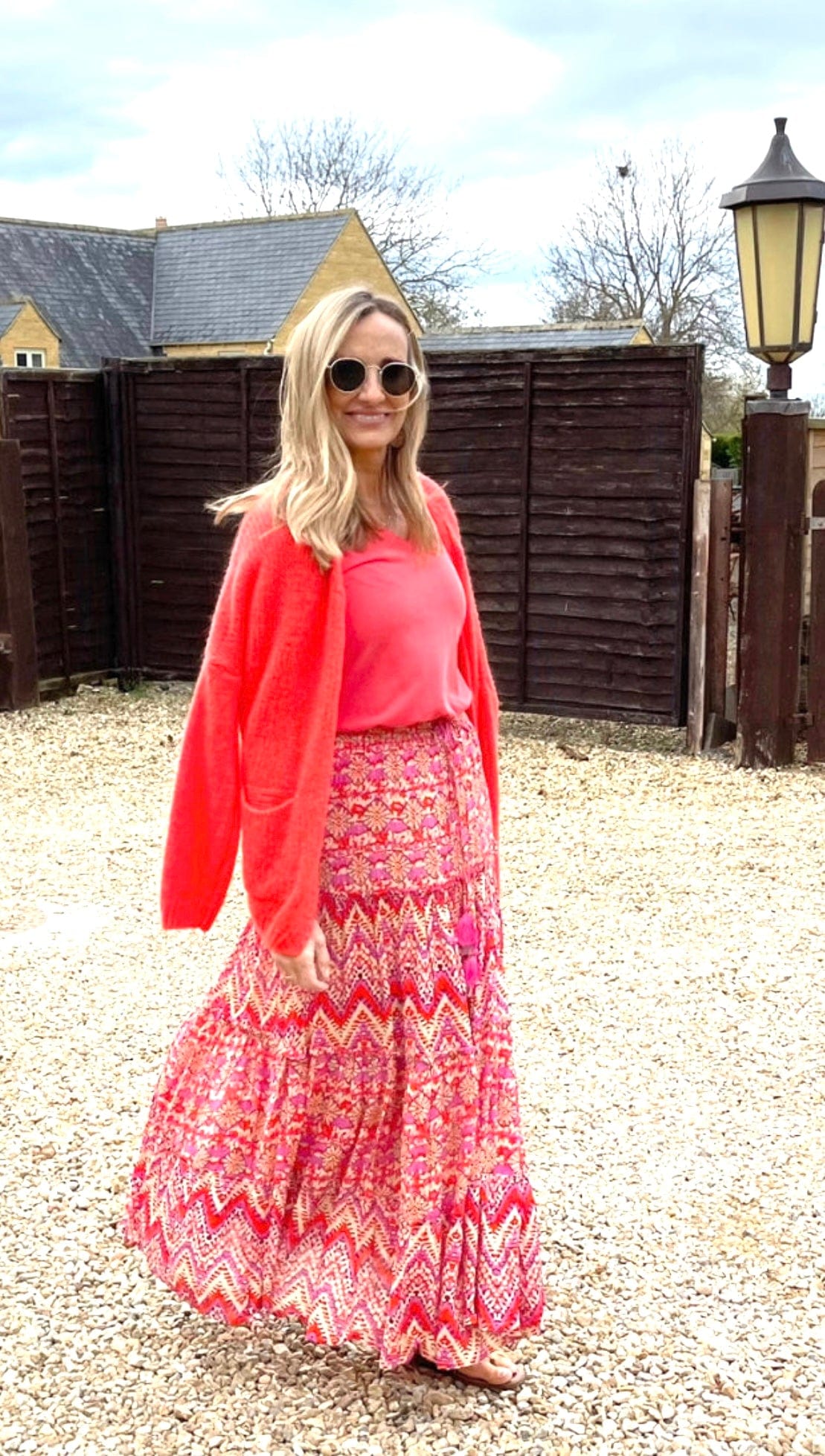 Pink and outlet red maxi skirt