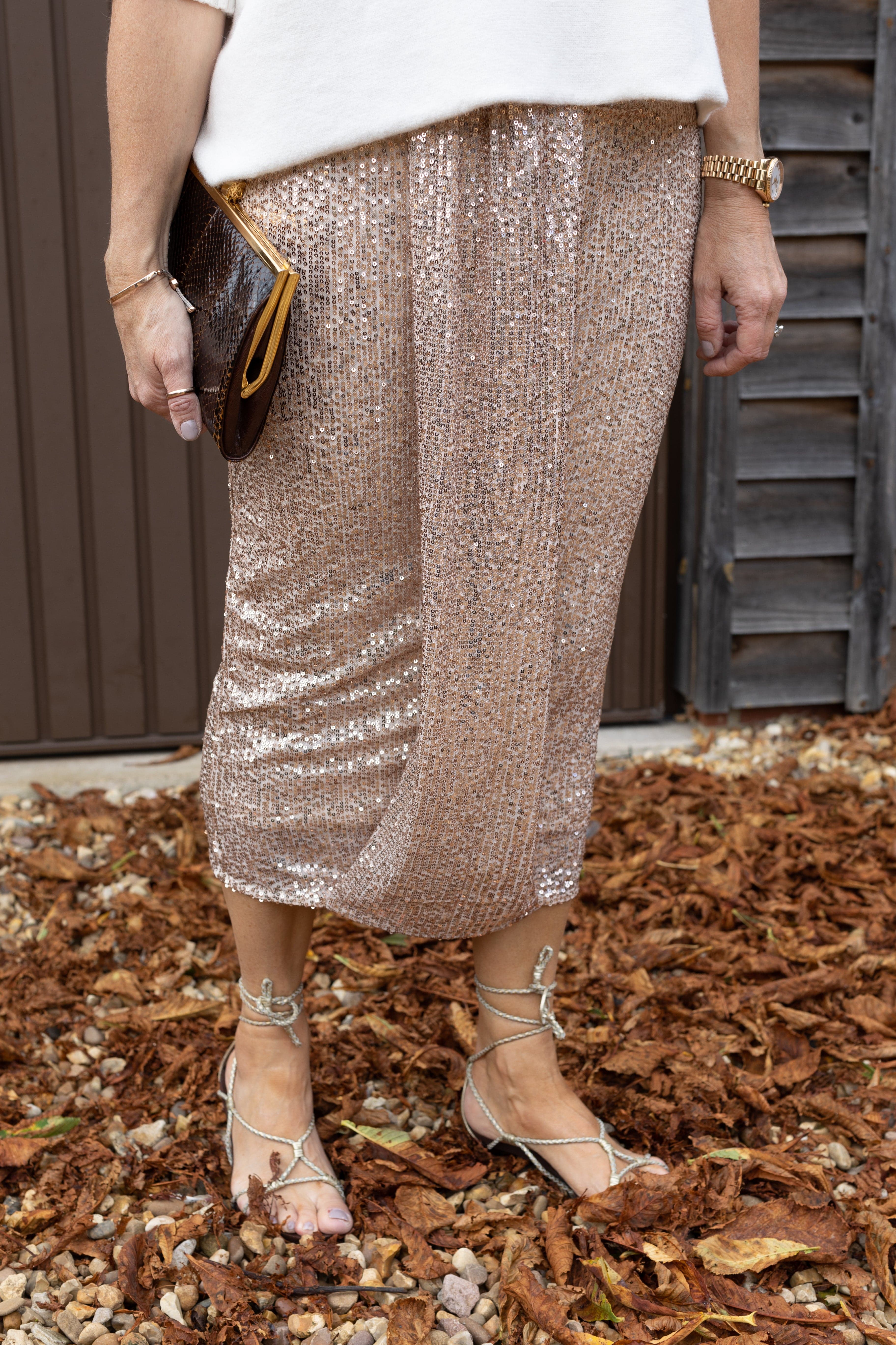 Gold pleated sequin clearance skirt