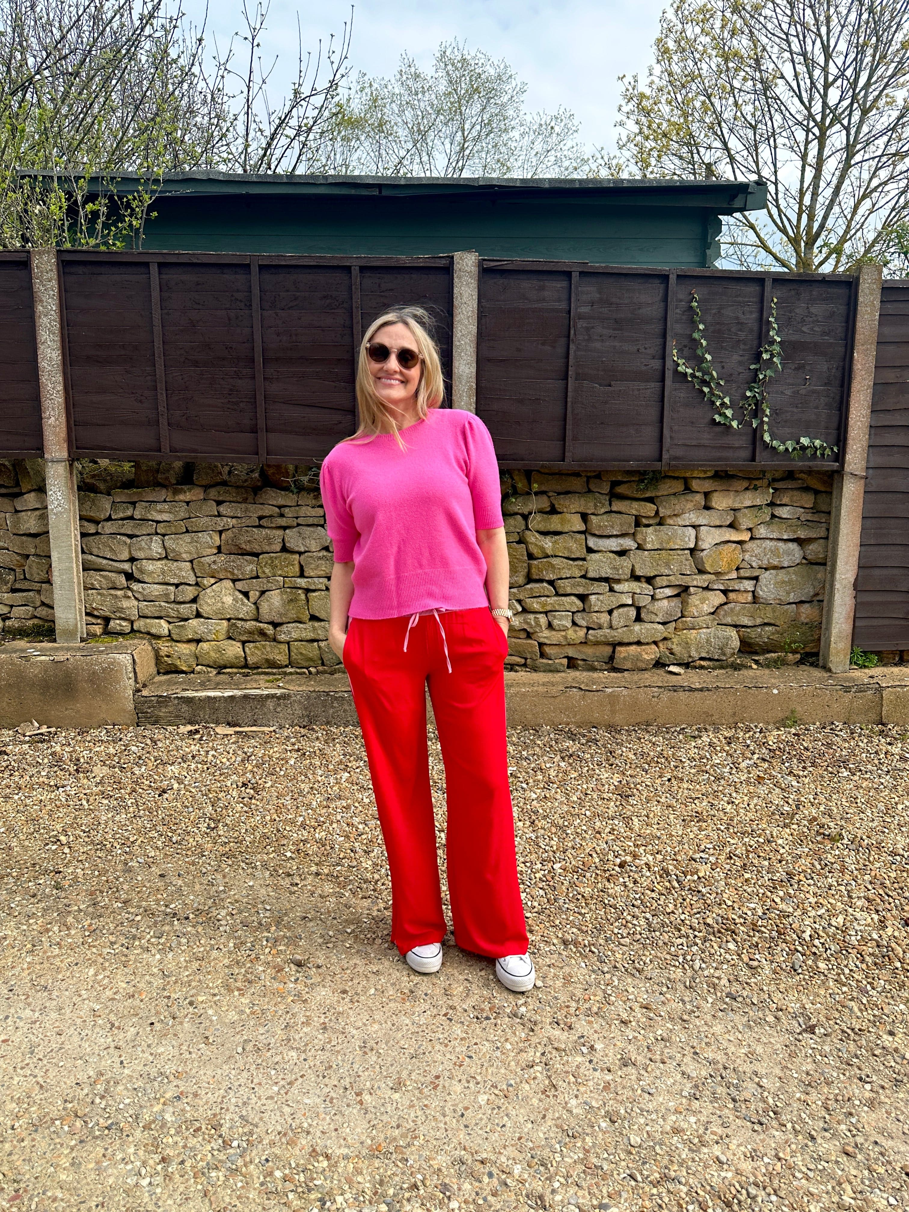 Red side stripe wide leg trousers curated on LTK