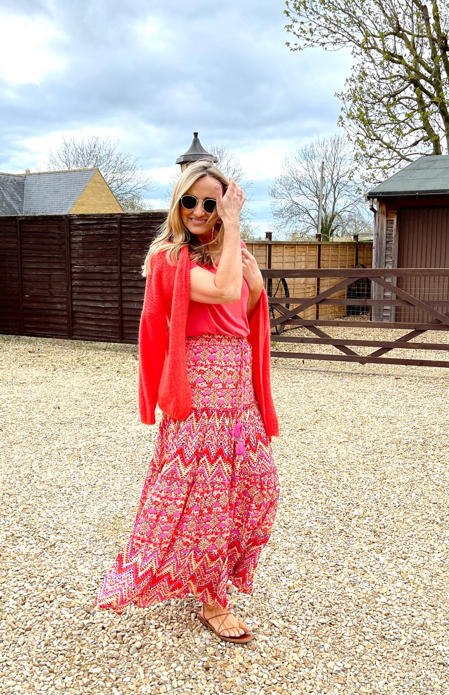 Maxi Skirt - pink and coral