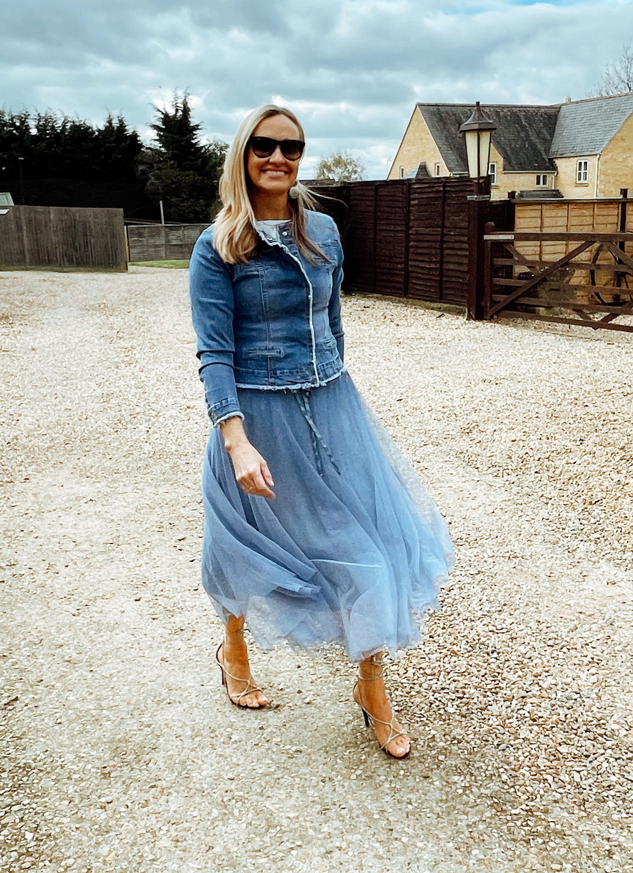 Denim skirt with tulle best sale